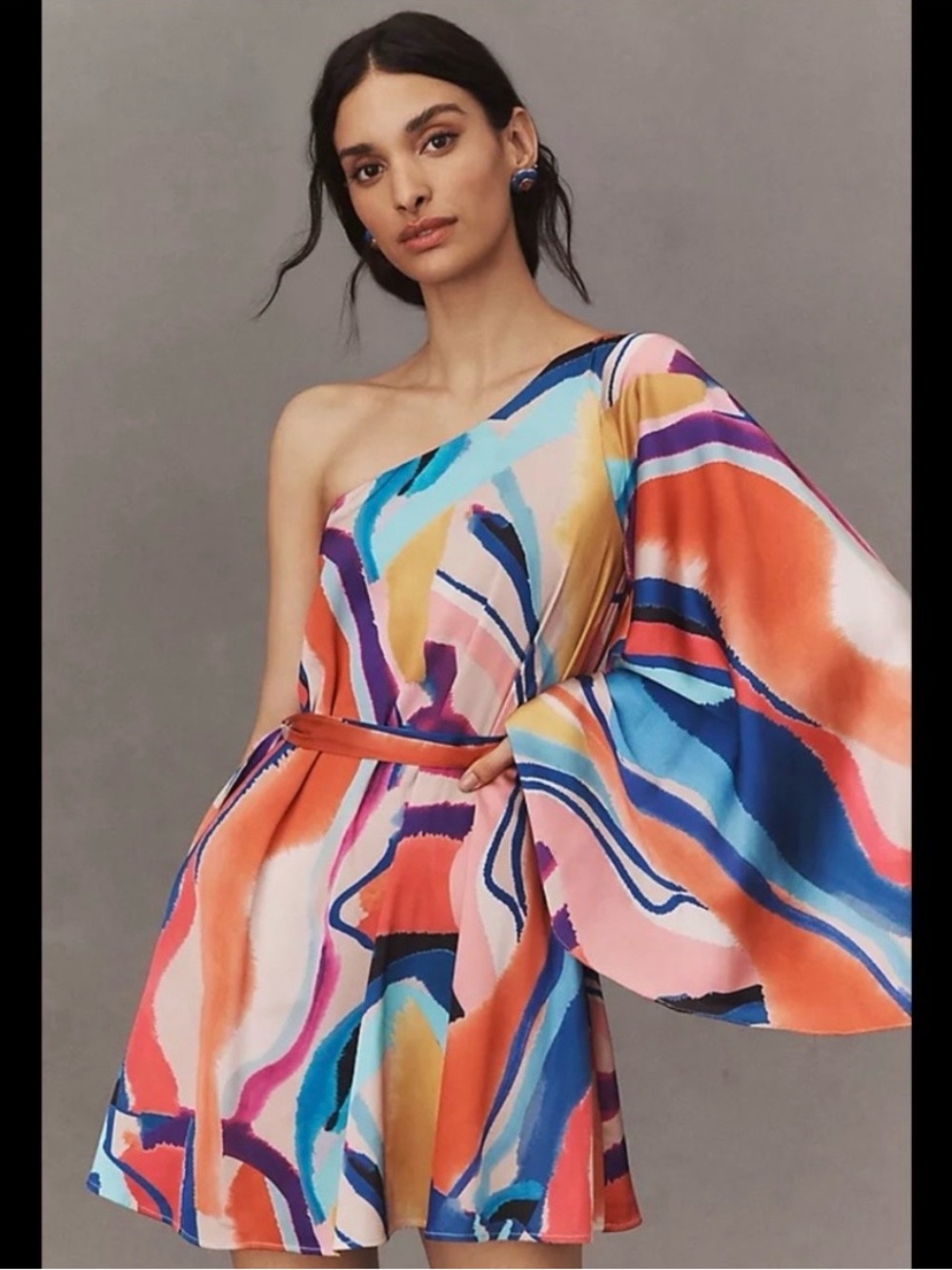 Anthropologie BHLDN Stevie One-Shoulder Satin Mini Dress | Size Small